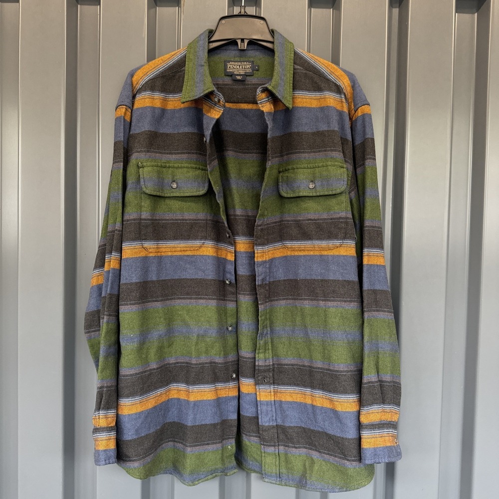 Pendleton Mens L Striped South Western Sherpa Lined Snap Front Fleece Shacket